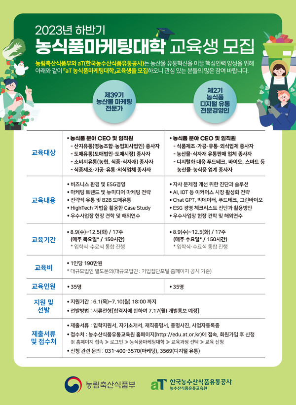 2023 하반기 농식품마케팅대학 교육생 모집 안내문
