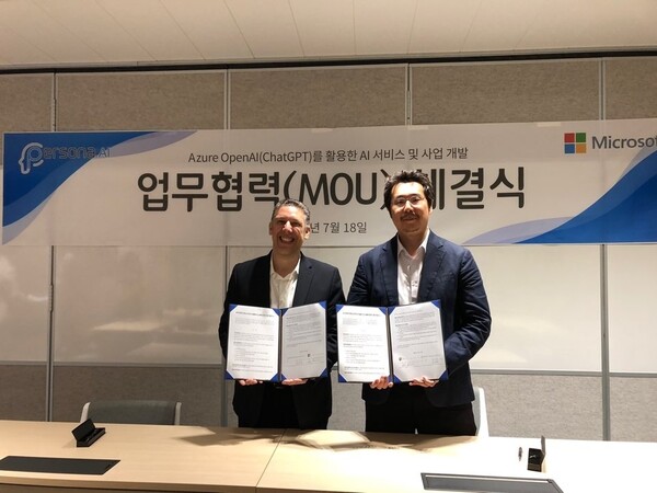페르소나AI(대표 유승재)는 지난 18일 한국마이크로소프트와 사업 협력을 위한 업무협약을 체결했다. 