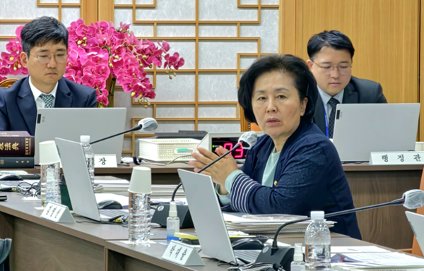 김영선 의원(국민의힘, 창원특례시 의창구, 국회 기획재정위원회)이 2023년 10월 국정감사에서 질의를 하고 있다.